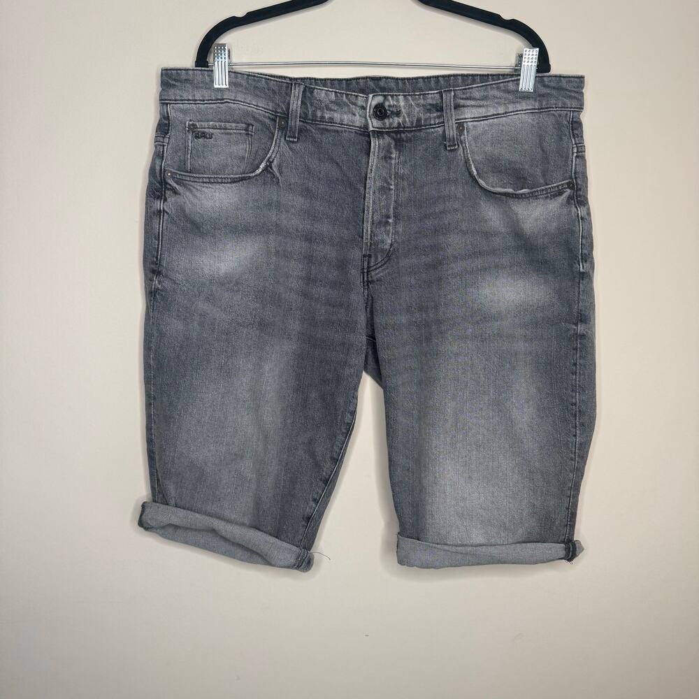 G-Star RAW 3301 Straight Denim Shorts Gray W38 Men’s Rolled Hem 5 Pocket Jeans